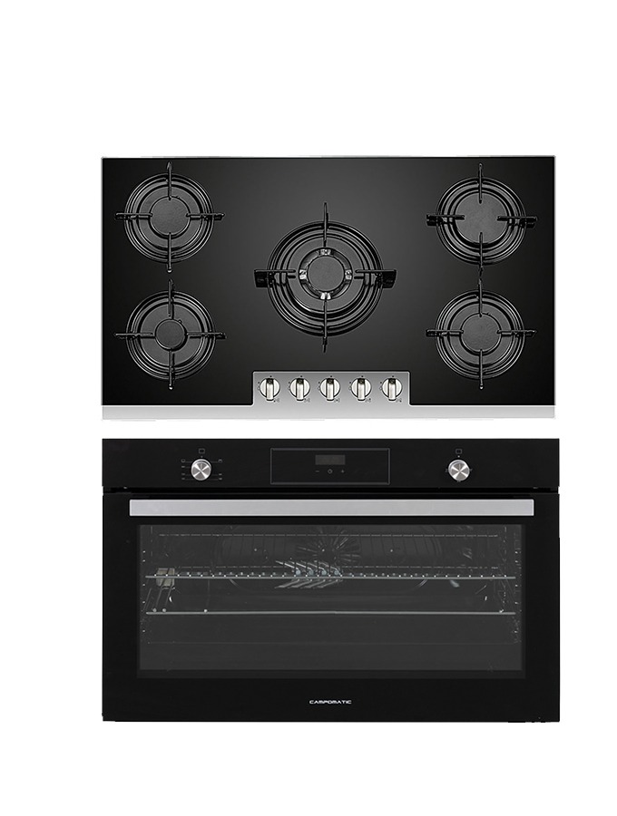 Campomatic Built-in Bundle | 90cm Oven Gas/Gas +Top Black Glass